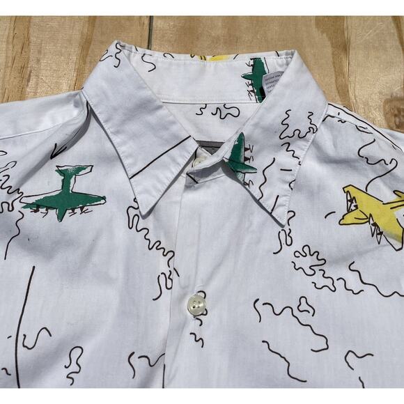 PAUL SMITH Plane Design Button Down Front Long Sleeve Shirt Men's White SIZE OS - Picture 3 of 4